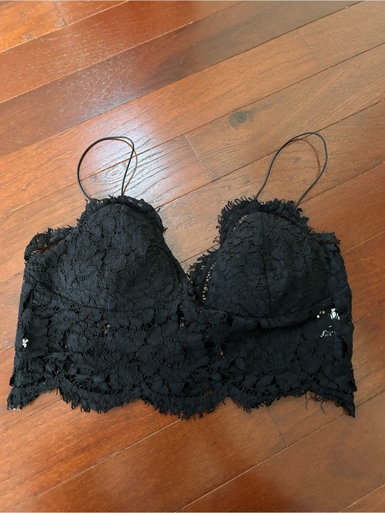 Other - SHEIN Black Lace Longline Bralette Crop Top with Scalloped Eyelash Trim size M